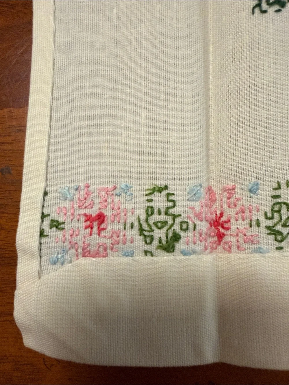 Vintage Linen Towels - Cross Stitch Flower Basket- Set/2 - Pink & Blue